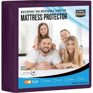 imageUtopia Bedding Waterproof Mattress Protector Twin Size Premium Terry Mattress Cover 200 GSM Breathable Fitted Style with Stretchable Pockets WhitePurple