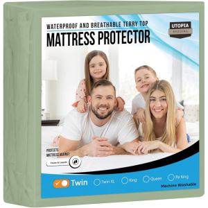 imageUtopia Bedding Waterproof Mattress Protector Twin Size Premium Terry Mattress Cover 200 GSM Breathable Fitted Style with Stretchable Pockets WhiteSage