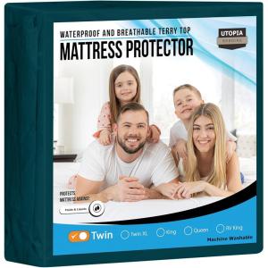 imageUtopia Bedding Waterproof Mattress Protector Twin Size Premium Terry Mattress Cover 200 GSM Breathable Fitted Style with Stretchable Pockets WhiteTeal