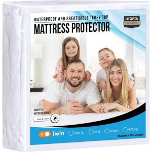 imageUtopia Bedding Waterproof Mattress Protector Twin Size Premium Terry Mattress Cover 200 GSM Breathable Fitted Style with Stretchable Pockets WhiteWhite