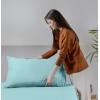 imageUtopia Bedding Queen Sheet Set Soft Microfiber 4 Piece Hotel Luxury Bed Sheets for Women Men Kids ampamp Teens with Side Storage Deep Pocket Fitted Sheet  Embroidered Pillow Cases  Flat Sheet WhiteSpa Blue