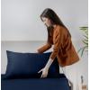 imageUtopia Bedding Queen Sheet Set Soft Microfiber 4 Piece Hotel Luxury Bed Sheets for Women Men Kids ampamp Teens with Side Storage Deep Pocket Fitted Sheet  Embroidered Pillow Cases  Flat Sheet WhiteNavy