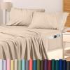 imageUtopia Bedding Queen Sheet Set Soft Microfiber 4 Piece Hotel Luxury Bed Sheets for Women Men Kids ampamp Teens with Side Storage Deep Pocket Fitted Sheet  Embroidered Pillow Cases  Flat Sheet WhiteBeige