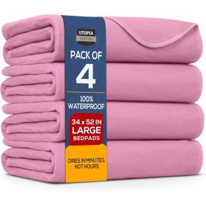 imageUtopia Bedding Changing Pad Liners Waterproof Bed Pads Washable 34x52 Inch  Bed Wetting Pads for Kids Waterproof Pads for Baby Quick Dry Nursing Pads Incontinence Bed Pads 4 Pack  PinkPink