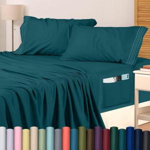 imageUtopia Bedding Queen Sheet Set Soft Microfiber 4 Piece Hotel Luxury Bed Sheets for Women Men Kids ampamp Teens with Side Storage Deep Pocket Fitted Sheet  Embroidered Pillow Cases  Flat Sheet WhiteTeal