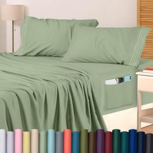 imageUtopia Bedding Queen Sheet Set Soft Microfiber 4 Piece Hotel Luxury Bed Sheets for Women Men Kids ampamp Teens with Side Storage Deep Pocket Fitted Sheet  Embroidered Pillow Cases  Flat Sheet WhiteSage