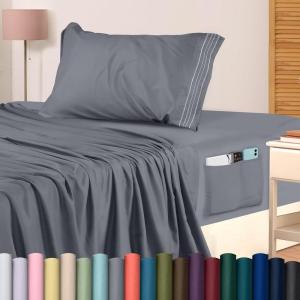 imageUtopia Bedding Queen Sheet Set Soft Microfiber 4 Piece Hotel Luxury Bed Sheets for Women Men Kids ampamp Teens with Side Storage Deep Pocket Fitted Sheet  Embroidered Pillow Cases  Flat Sheet WhiteGrey