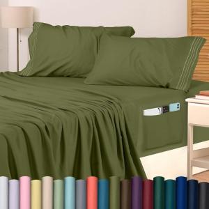 imageUtopia Bedding Queen Sheet Set Soft Microfiber 4 Piece Hotel Luxury Bed Sheets for Women Men Kids ampamp Teens with Side Storage Deep Pocket Fitted Sheet  Embroidered Pillow Cases  Flat Sheet WhiteOlive