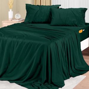imageUtopia Bedding Queen Sheet Set Soft Microfiber 4 Piece Hotel Luxury Bed Sheets for Women Men Kids ampamp Teens with Side Storage Deep Pocket Fitted Sheet  Embroidered Pillow Cases  Flat Sheet WhiteEmerald