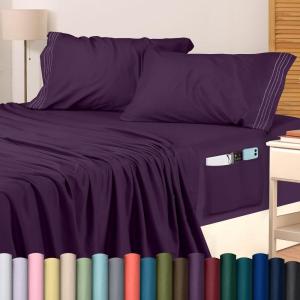 imageUtopia Bedding Queen Sheet Set Soft Microfiber 4 Piece Hotel Luxury Bed Sheets for Women Men Kids ampamp Teens with Side Storage Deep Pocket Fitted Sheet  Embroidered Pillow Cases  Flat Sheet WhitePurple