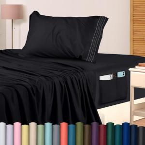 imageUtopia Bedding Queen Sheet Set Soft Microfiber 4 Piece Hotel Luxury Bed Sheets for Women Men Kids ampamp Teens with Side Storage Deep Pocket Fitted Sheet  Embroidered Pillow Cases  Flat Sheet WhiteBlack