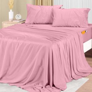 imageUtopia Bedding Queen Sheet Set Soft Microfiber 4 Piece Hotel Luxury Bed Sheets for Women Men Kids ampamp Teens with Side Storage Deep Pocket Fitted Sheet  Embroidered Pillow Cases  Flat Sheet WhitePink