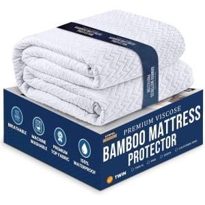 imageUtopia Bedding Waterproof Mattress Protector Twin Size Viscose Made from Bamboo Mattress Cover Fits 15 Inches Deep Breathable Fitted Style with Stretchable PocketsWhite
