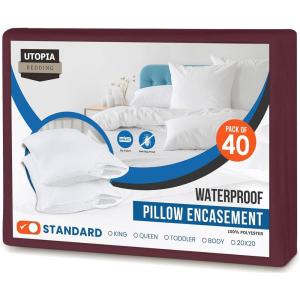 imageUtopia Bedding Waterproof Pillow Protectors Zippered 2 Pack White Standard Size Zippered Pillowcases Bed Bug Proof Pillow Encasement Covers 20 x 26 InchesBurgundy