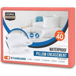 imageUtopia Bedding Waterproof Pillow Protectors Zippered 2 Pack White Standard Size Zippered Pillowcases Bed Bug Proof Pillow Encasement Covers 20 x 26 InchesCoral