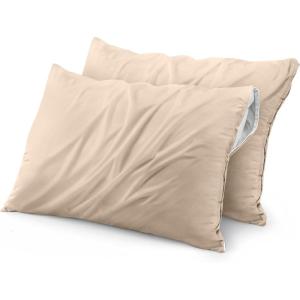 imageUtopia Bedding Waterproof Pillow Protectors Zippered 2 Pack White Standard Size Zippered Pillowcases Bed Bug Proof Pillow Encasement Covers 20 x 26 InchesBeige