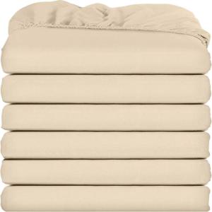 imageUtopia Bedding Twin Fitted Sheets  Bulk Pack of 6 Bottom Sheets  Soft Brushed Microfiber  Deep Pockets  Shrinkage ampamp Fade Resistant  Easy Care WhiteBeige