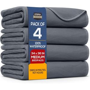 imageUtopia Bedding Washable Underpads 34quot x 36quot Pack of 4 Waterproof Reusable Heavy Absorbency Incontinence Bed Pads for Adults Kids Elderly and Pets Bedwetting Pads for Sofa and Couch BlueGray