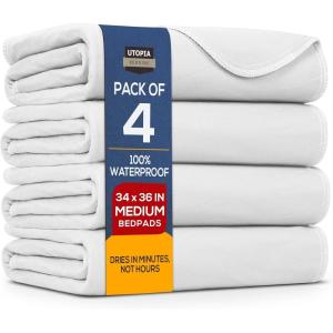 imageUtopia Bedding Washable Underpads 34quot x 36quot Pack of 4 Waterproof Reusable Heavy Absorbency Incontinence Bed Pads for Adults Kids Elderly and Pets Bedwetting Pads for Sofa and Couch BlueWhite