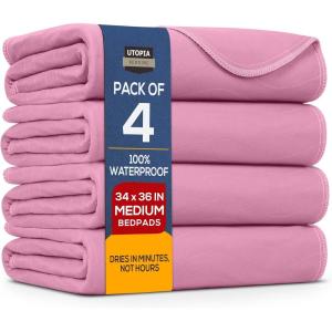 imageUtopia Bedding Washable Underpads 34quot x 36quot Pack of 4 Waterproof Reusable Heavy Absorbency Incontinence Bed Pads for Adults Kids Elderly and Pets Bedwetting Pads for Sofa and Couch BluePink