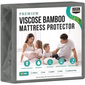 imageUtopia Bedding Premium Waterproof Mattress Protector Queen Size Viscose Made from Bamboo Mattress Cover Breathable Fitted Style with Stretchable Pockets WhiteGrey