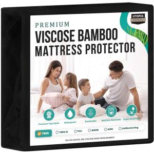 imageUtopia Bedding Premium Waterproof Mattress Protector Queen Size Viscose Made from Bamboo Mattress Cover Breathable Fitted Style with Stretchable Pockets WhiteBlack