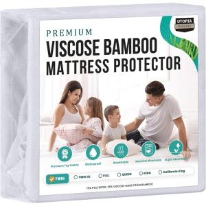 imageUtopia Bedding Premium Waterproof Mattress Protector Queen Size Viscose Made from Bamboo Mattress Cover Breathable Fitted Style with Stretchable Pockets WhiteWhite