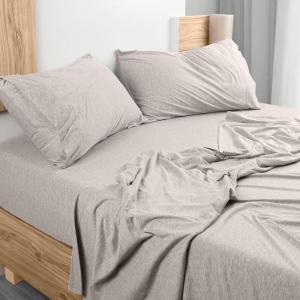 imageUtopia Bedding Queen Sheet Set  Jersey Knit Sheets 4 Piece  Cotton  Soft TShirt Stretchy Sheets  Heather Light GreyOatmeal
