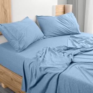 imageUtopia Bedding Queen Sheet Set  Jersey Knit Sheets 4 Piece  Cotton  Soft TShirt Stretchy Sheets  Heather Light GreySky Blue