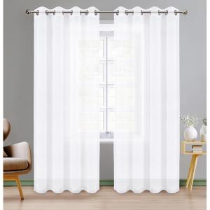 imageUtopia Bedding Sheer Curtains Grommet Top Voile Window Treatment 2 Panel Set  Luxurious Semi Transparent Drapes for Living Room and Bedroom White 52 x 96 inches