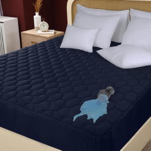 imageUtopia Bedding Waterproof Mattress Protector Queen Mattress Pad Quilted Fitted Cover Stretches up to 16 Inches Deep WhiteNavy