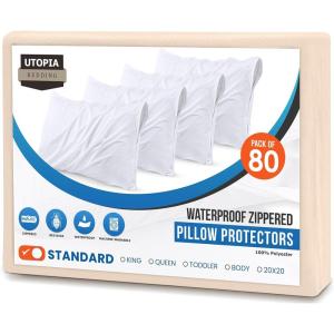 imageUtopia Bedding Waterproof Queen Size Pillow Protectors Zippered 4 Pack White Dust Mite and Bed Bug Proof Pillow case Protectors Moisture Wicking Pillow Encasement Covers 20 x 28 InchesBeige