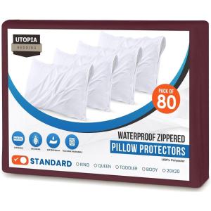 imageUtopia Bedding Waterproof Queen Size Pillow Protectors Zippered 4 Pack White Dust Mite and Bed Bug Proof Pillow case Protectors Moisture Wicking Pillow Encasement Covers 20 x 28 InchesBurgundy