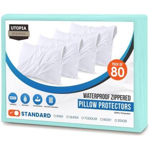 imageUtopia Bedding Waterproof Queen Size Pillow Protectors Zippered 4 Pack White Dust Mite and Bed Bug Proof Pillow case Protectors Moisture Wicking Pillow Encasement Covers 20 x 28 InchesSpa Blue
