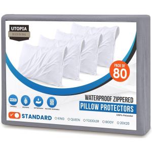 imageUtopia Bedding Waterproof Queen Size Pillow Protectors Zippered 4 Pack White Dust Mite and Bed Bug Proof Pillow case Protectors Moisture Wicking Pillow Encasement Covers 20 x 28 InchesGray