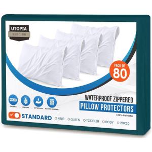 imageUtopia Bedding Waterproof Queen Size Pillow Protectors Zippered 4 Pack White Dust Mite and Bed Bug Proof Pillow case Protectors Moisture Wicking Pillow Encasement Covers 20 x 28 InchesTeal