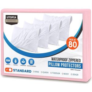 imageUtopia Bedding Waterproof Queen Size Pillow Protectors Zippered 4 Pack White Dust Mite and Bed Bug Proof Pillow case Protectors Moisture Wicking Pillow Encasement Covers 20 x 28 InchesPink