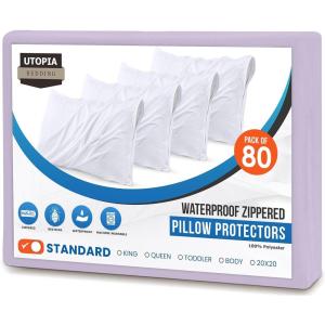 imageUtopia Bedding Waterproof Queen Size Pillow Protectors Zippered 4 Pack White Dust Mite and Bed Bug Proof Pillow case Protectors Moisture Wicking Pillow Encasement Covers 20 x 28 InchesLavender