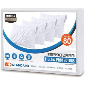 imageUtopia Bedding Waterproof Queen Size Pillow Protectors Zippered 4 Pack White Dust Mite and Bed Bug Proof Pillow case Protectors Moisture Wicking Pillow Encasement Covers 20 x 28 InchesWhite