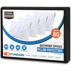 imageUtopia Bedding Waterproof Queen Size Pillow Protectors Zippered 4 Pack White Dust Mite and Bed Bug Proof Pillow case Protectors Moisture Wicking Pillow Encasement Covers 20 x 28 InchesBlack