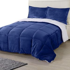 imageUtopia Bedding Micromink Sherpa Fleece King Comforter Set with 2 Pillow Shams Plush and Warm Bedding Comforter Sets Down Alternative Comforter Ultra Soft Cozy Comforter Set King Navy Pack of 2