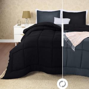 imageUtopia Bedding Queen Size Comforter Set with 2 Pillow Shams Bedding Comforter Sets Down Alternative White Comforters Soft and Comfortable Machine Washable Pack of 4GreyBlack