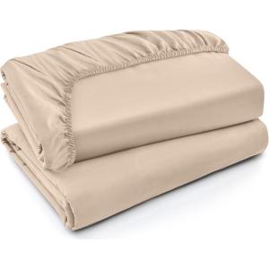imageUtopia Bedding Twin Fitted Sheets  Bulk Pack of 2 Bottom Sheets  Soft Brushed Microfiber  Deep Pockets  Shrinkage ampamp Fade Resistant  Easy Care Twin BeigeBeige