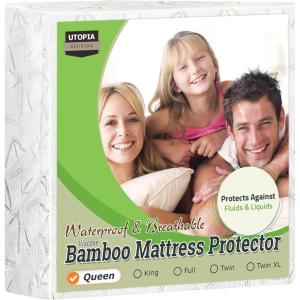 imageUtopia Bedding Waterproof Mattress Protector Twin Size Viscose Made from Bamboo Mattress Cover 200 GSM Fits 15 Inches Deep Breathable Fitted Style with Stretchable PocketsQueen