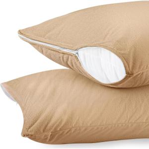 imageUtopia Bedding Waterproof Pillow Protectors with Zipper Standard Size 2 Pack Terry Pillow Covers Bed Bug and Dust Mite ProofBeige