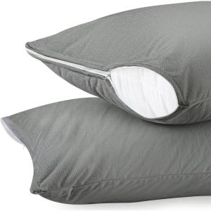 imageUtopia Bedding Waterproof Pillow Protectors with Zipper Standard Size 2 Pack Terry Pillow Covers Bed Bug and Dust Mite ProofGray