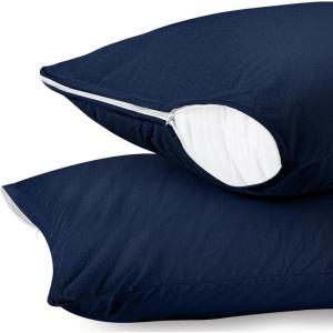imageUtopia Bedding Waterproof Pillow Protectors with Zipper Standard Size 2 Pack Terry Pillow Covers Bed Bug and Dust Mite ProofNavy Blue