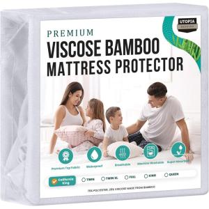 imageUtopia Bedding Premium Waterproof Mattress Protector California King Size Pack of 14 Viscose Made from Bamboo Mattress Cover Breathable Fitted Style with Stretchable Pockets White