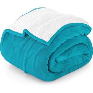 imageUtopia Bedding Sherpa Blanket California King Size Turquoise 102x96 Inches  480GSM Thick Warm Plush Fleece Reversible Blanket for Bed Sofa Couch Camping and Travel