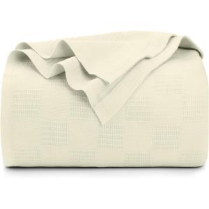 imageUtopia Bedding Sky Blue 100 Cotton Blanket Queen Size  90x90 Inch 350GSM Lightweight Soft and Breathable Thermal Blanket for All SeasonsIvory